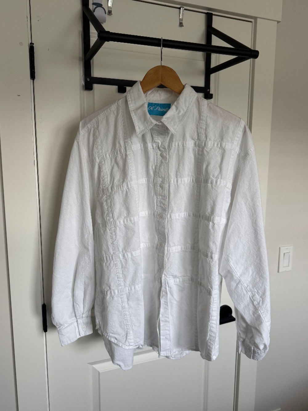 White Cotton Button Up Shirt with Decorative Seams